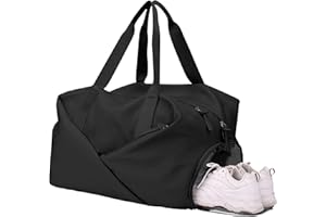 QKTYB Torba podróżna z przegródką na buty, torba na siłownię, wodoodporna, sportowa torba sportowa, na sucho, na mokro, oddzielona torba sportowa na siłownię, duża sportowa torba do przechowywania dla mężczyzn i kobiet, sport, podróże, pływanie, kemping, Czarny, Oddzielne na sucho i na mokro