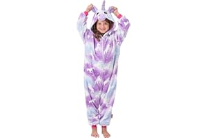 YLLSOPHAN Girls Kids Unicorn Leopard Onesie Hooded Pajamas Pyjamas Animal Feature Fleece Sleepsuit Jumpsuit Nightwear Extra Thickness Softness Fun Play