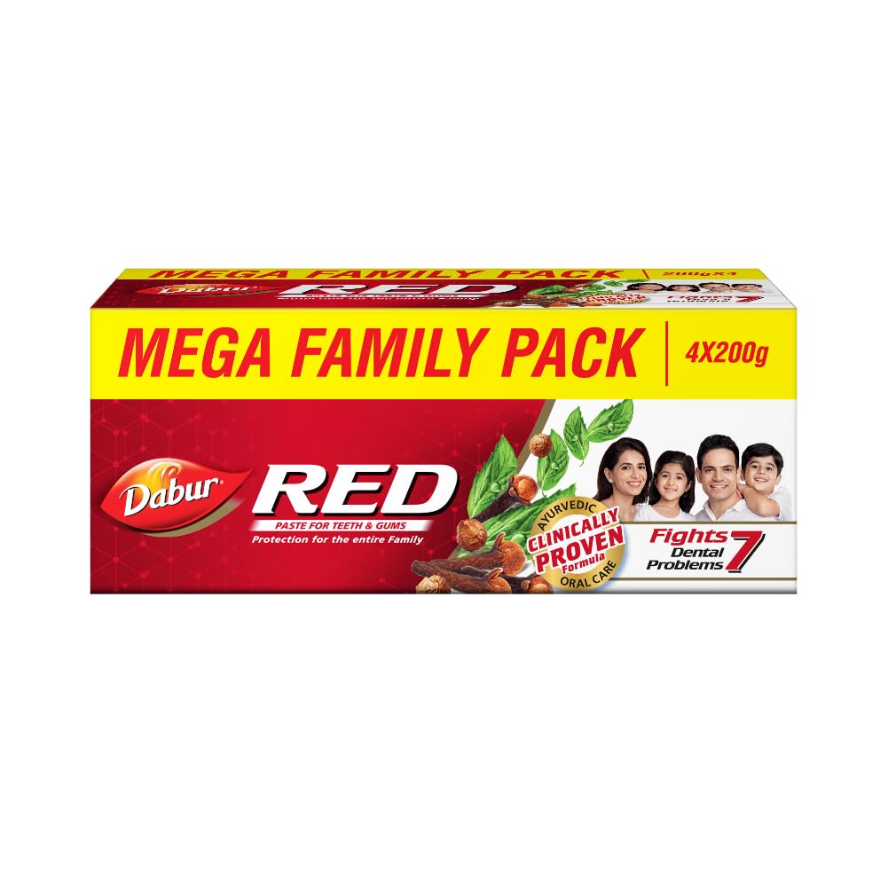 Dabur Red Toothpaste - 800g(200gx4) |Fluoride Free | Helps In Bad Breath Treatment, Cavity Protection, Plaque Removal | For W
