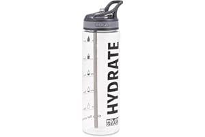 Polar Gear 750ml Tracker Water Bottle With Straw - BPA-Free Reusable Water Bottle With Time Markings – Running Water Bottle Perfect for Gym, Cycling & Work, Black Hydrate