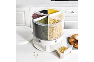 Bazargame Dispenser Per Cereali, 6 in 1, Dispenser Per Alimenti a Secco, Contenitore Per Cereali, Rotante, Contenitore Per Cereali Sigillato, Dispenser Per Riso, Da Cucina,9L-10L