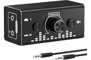 VEDINDUST 3.5mm Jack Audio Switch Conmutador de Audio 2 Entradas 1 Salida/1 Entradas 2 Salida Selector de Audio con Control de Volumen para Altavoces Fono Auriculares PC