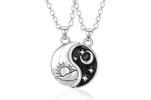 OQKAHIV 2pcs Stella Luna Coppie Collana Pendente per Uomini Donne, Ciondolo Tai Chi Collana per Uomo E Donna Catena Amicizia Yin Yang Coppia di Catena, Regalo Romantico Sorpresa per Lui Lei Fidanzati
