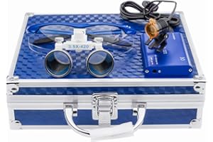 BONEW 3.5X Dental Binocular Loupes + 3W LED Headlight with Filter + Aluminum Box Blue