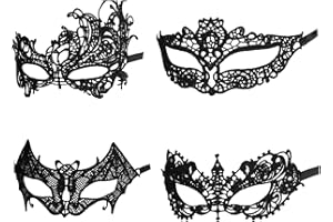 BFUZXY 4 STK Venezianische Maske Damen,Spitze Maskenball,Masken Kostüm Schwarze,Sexy Lace Augenmaske Masquerade,Black Maskerade,Spitzenmaske für Frauen Women,Gesichtsmasken für Halloween Karneval Ball Party