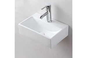 LITEET Small Sink Cloakroom Basin 360 x 245 x 105mm (WxDxH) - Wall Mounted Sink - Rectangular Countertop Basin