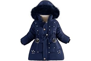 Maeau - Manteau à Capuche Détachable Fille Hiver Veste Mi-longue Chaude Parka Matelassée Doudoune Epaisse Rembourré avec Ceinture Élastique Nœud Papillon 3-9 Ans