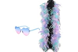 QhgPnt Feather Boa, Colorful Feather Boa With Heart Sunglasses, Delicate Feather Scarf, 1.2M Soft Feather Scarf For Dance Performances, Wedding Parties, Carnival Celebrations