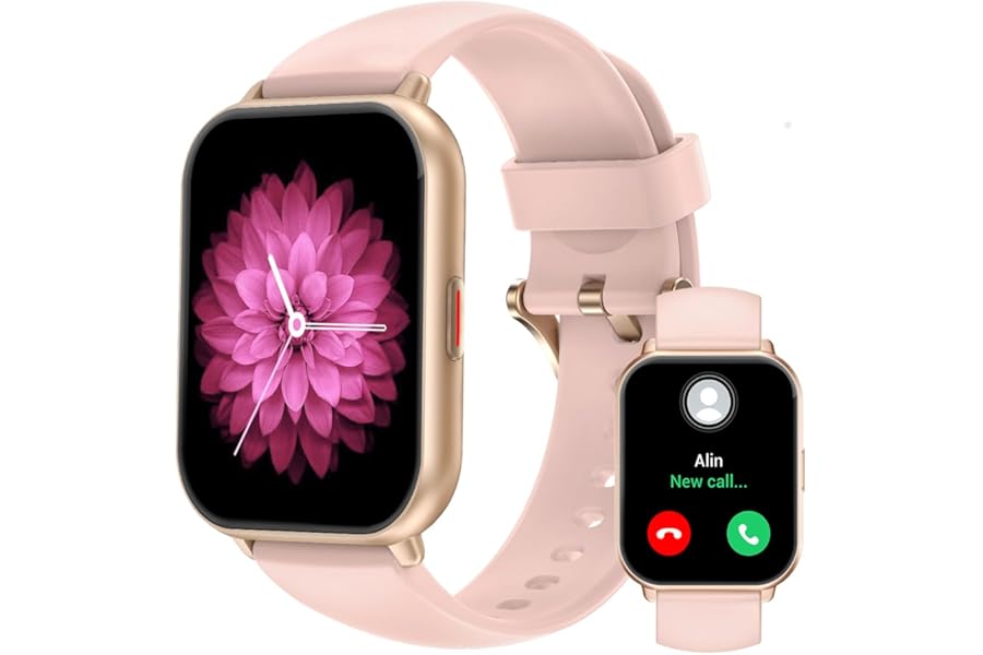 RUIMEN Women's Smartwatch Bluetooth Calls Music Sports Watch Pedometer Wrist Heart Rate Monitor Oxygen Saturation Fitness Tracker Menstrual Cycle Sleep Control for Android iOS Pink