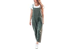 Dazzerake Salopette Femme en Coton et Lin Salopettes Femme avec Poches à Couleur Unie Salopette à Bretelles Été Vêtement Femme Chic sans Manche