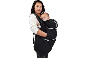 JAN & JUL Housse de pluie imperméable pour bébé, avec capuche et poches, universelle, pour porte-bébé et poussettes, noire