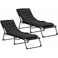 TRIOBLADE Set of 2 Heavy Duty Folding Garden Sun Lounger 22mm Steel Frame Support 264lbs 4-Position Adjustable Folding Chaise with Pillow Sun Bed with Cushion For Beach, Garden, Pati (2PCS, Black)