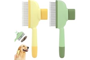 BOULESENM BONSELEM Lot de 2 brosses auto-nettoyantes pour chat et chien, bouton de déclenchement, toilettage sous-poil et puces, adaptée aux poils longs et courts