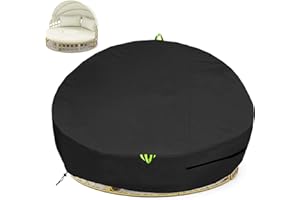 OUTTDID Outdoor Round Garden Bed Cover Waterproof, 600D Rattan Circle Daybed Cover Patio Day Bed Sofa Furniture Protection -- Ø223x88/45cm