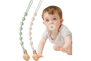 Attache Tetine en Silicone, BebeCalin lot de 2 Attaches Tétine pour Bébés Garçons et Filles, Pacifier Clip Chain, Garde la Tétine Propre, Douce et Flexible (Vert & Blanc Laiteux)