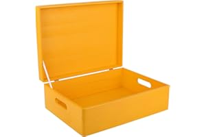 Creative DECO XL Amarilla Grande Caja Madera Decorativa Almacenaje | Con Tapa y Asas | 40 x 30 x 14 cm (+/-1cm) | Cofre Decorar Regalo Decoupage | Juguetes, Documentos, Objetos, Herramientas