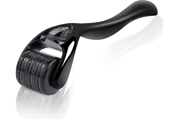 URAQT Derma Roller, 1.5 mm Dermaroller Visage, Roller Micro Aiguille pour Stimule Repousse Cheveux/Pousse Barbe, Réduit la Perte de Cheveux,Visage Soin de la Peau, Anti-rides, Anti-âge (Noir)