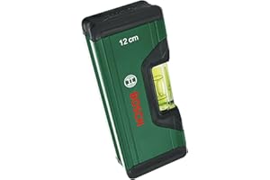 Bosch Nivel de burbuja de 12 cm (nivel de burbuja compacto; nivelado preciso con burbuja fluorescente para la lectura horizontal; cuerpo de aluminio, protectores de agarre suave; ranura en V)