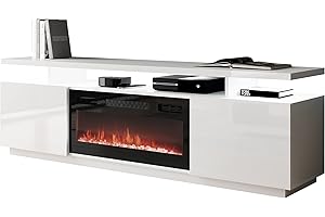 Mirjan24 Lostino - Armadio TV con camino elettrico LED, fiamma reale, fornello di cristallo, riscaldamento TV LED (Low board)