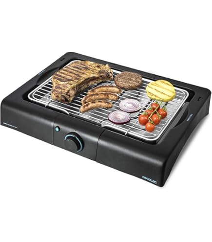 FOHERE Plancha électrique, Avec Protection Contre Les éclaboussures, 2400W Inox Grills électriques, 2 Plaques De Cuisson Température Réglables Séparément, Contrôle De La Température à 5 Niveaux