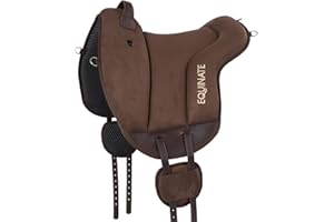 Equinate Reitpad Hamilton aus synthetischem Wildleder Pferd Braun - Bareback Pad mit pflegeleichter Neopren Unterseite - Reitkissen Baumloser Sattel