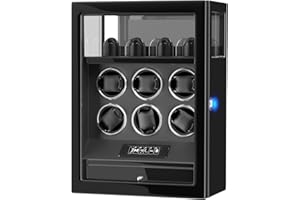 XTELARY Caja giratoria automática para 3/6/9 Relojes con expositor y cajón de Almacenamiento de Joyas, mando a Distancia LCD, iluminación Blanca integrada, Motores Mabuchi silenciosos