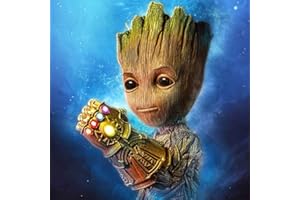 QAZWSX Kit de peinture diamant 5D pour enfants et adultes, 40,6 x 40,6 cm avec strass en cristal, peinture par numéro sur le thème de Marvel Groot, cadeau parfait pour les enfants