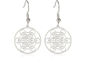 Amaxer Metatrons - Orecchini a cubo da donna, con geometria sacra, protezione metatron, con ciondolo scavato