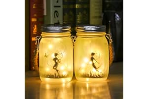 CRAYFOMO 2 Pack Solar Fairy Lanterns Outdoor,Frosted Glass Mason Jar Lamp Waterproof Hanging Fairy Lanterns for Garden Table Lamp Indoor,Christmas Gifts for Kids Women