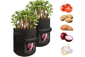 MAGIC SELECT 2 Stücke Pflanzen Tasche 25L. Kartoffel Pflanzsack mit Griffen und Beobachtungsfenster für Tomaten, Süßkartoffeln, Karotten, Zwiebeln, Knoblauch. (2 Stück -35x30cm)