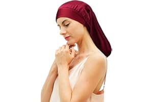Desmend Cuffia Seta Capelli Notte Dormire Proteggere i Capelli Adatto per Capelli Lunghi Fino alle Spalle, Capelli Corti e Ricci 32×42cm (1 Pezzo Rosso)