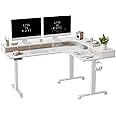 FEZIBO Triple Motor 160 * 120 cm L Shaped Standing Desk with 3 Drawers, Electric Standing Gaming Desk Adjustable Height, Corner Stand up Desk with Splice Board, White Frame/White Top