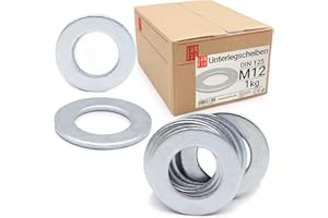 LUN FIX Rondelles metal M12 DIN125, 1 Kg (170 Pièces), acier zingué, rondelle plates standard pour vis M12 et boulons et écrous, rondelles de sécurité plate robuste durable