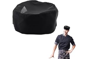 CODKU Chef Hat, Adjustable Cooking Cap Mesh Top Skull Hat Chefs for Men Women Professional Bakers Hat Breathable Flat Top Cap Unisex Hair Cover Black Chef Hat for Chefs Baking Cooking Kitchen Restaurant