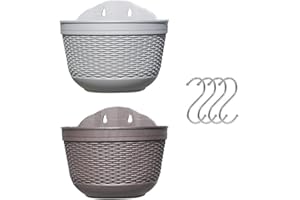 BULZEU Set mit 2 Stück Hängepflanzgefäßen für den Außenbereich, Kunststoff-Blumentopf, Pflanzenhalter, Aufhänger für Balkon, Zaun, Wandmontage, Pflanzgefäße, Zaun, Pflanzgefäße mit Drainage und 4 Haken