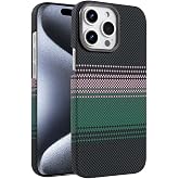 UnDePlus iPhone 15 Pro Max ile uyumlu Kılıf Kevlar Desenli Karbon M-Safe Magnetik Şarj VEGA-Msafe