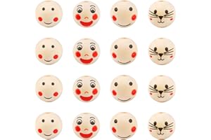 ZEYOU 120 Pièces Perles en Bois Rondes, 20mm Perles en Bois Naturel,Visage sur Perles Bois,Grosse Perle en Bois Perles Rondes, Grosses Boules en Bois avec Trou,Pour DIY Artisanat Bijoux Porte