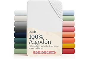 Laleni Sábana Bajera Cuna 80x160cm, Certificado Oeko-Tex, 100% algodón, Sábana Bajera Transpirable Jersey Bebé, 130 g/m², Blanco