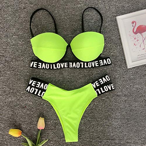 BENGKUI Bikini Maillot De Bain Bikini Fluo Push Up Femmes Maillots Sport Ensemble Lettre Maillot De Bain Bandage d'usure De Plage Baigneurs