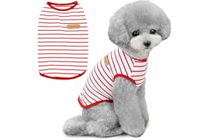 Voarge T-Shirt mit Hundestreifen,Sommer-Hunde-Shirts, Weiche Baumwolle Welpen Kleidung Haustier Tank Top Chihuahua Basic Tee Shirt Bekleidung für kleine mittelgroße Hundekatze Kleidung (Rot, M)