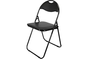 META FURNITURE Meta Faux leather Office Chairs - Steel Frame folding Chair for Home, Office, Dining & Reception (1, Black Frame-black Seat)