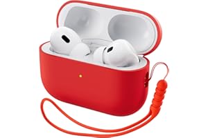 ORNARTO Etui kompatybilne z Airpods Pro 2 (2022), ochronne etui z płynnego silikonu do Airpods Pro 2. generacji, ze smyczą, miękka skóra przednia dioda LED, widoczne silikonowe etui, czerwone