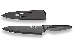 Echtwerk EW-SS-0110 Black Steel Cuchillo de Chef, de acero Inoxidable Incl. Un Protector para la Hoja, 20cm, Iron, Negro, Kochmesser-20cm