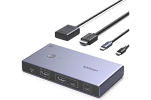 UGREEN KVM Switch HDMI usb C 4K 60Hz 2 Entradas 1 Salida 4 Puertos USB 3.0 3A 5Gbps Conmutador Compatible con MacBook PS5 Ordenador Host Steam Deck