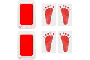 ZHIYE Baby Footprint & Handprint Kit – 2 Red Inkless Print Pads Plus 4 Imprint Cards, 100% Clean-Touch Ink Pad for Newborns, Perfect Family Keepsake Gift for Printing Touch Imprints