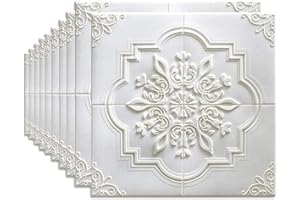 MINICOCO 3D Wall Panels Self Adhesive Wall Panels 35 * 35cm 3D Tile Wall Sticker Waterproof, Moisture Proof, Sound Insulation Wallpaper Soft PE Foam Panels Wall Decor, 10PCS (White-2)