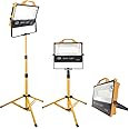 BOYKIM Rechargeable Work Light with Stand,Solar & Battery Powered 10000Lumens Portable Detachable Spotlights with Telescoping Tripod for Construction Job Site Industrial Garage Fishing Camping