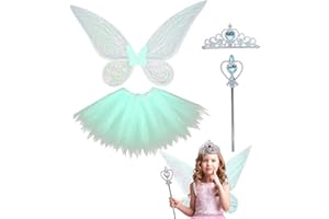 PEEOED Ailes de fée, Ailes d'ange Enfant, Déguisement Papillon Enfant Adulte, Ailes d'ange Costume avec Baguette Serre-tête Jupe pour Festival Fête Carnaval Mascarade Cosplay Halloween
