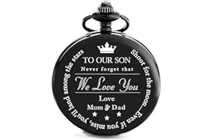 Luteney Mum dad to Son Pocket Watch,Son Pocket Watch Love Mum&dad，Quartz Fob Watches with Chain Best Gift for Son from Mum and dad (Mum & Dad to Son)