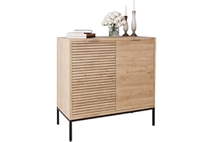 Bimossa Alya Multipurpose Occasional Cabinet – 80cm Modern Hallway Furniture, Tall Cabinet and Shoe Rack Storage Unit with Unique Lined Carving, Black Metal Legs, Ideal for Modern Home Organization